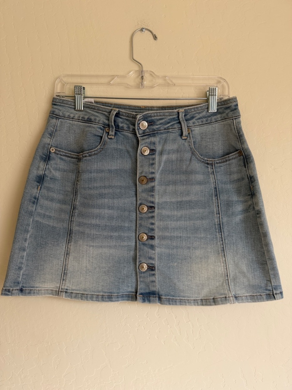 American Eagle Outfitters Light Blue Button-Front Denim Mini Skirt